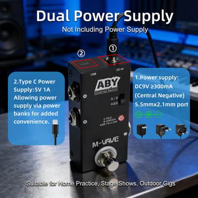M-vave ABY Channel Switch Guitar Effect Pedal, True Bypass Line Selector with LED Indicators, 9V DC Power, Black (Price includes the import duty for US buyer) image 6