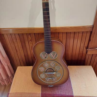 1950s Del Vecchio acoustic resonator guitar (red/gold sunburst) image 2