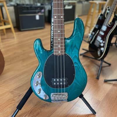 Music Man Stingray 4 string bass LEFT handed 1998 Teal image 1