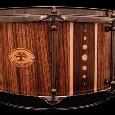 Woodland Percussion 13" x 7" Zebrawood Stave Snare Drum Walnut and Maple Accents image 2