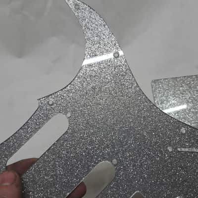 Platinum Silver Sparkle Glitter HSS pickguard + trem cover set Fits Fender Strat Stratocaster image 15