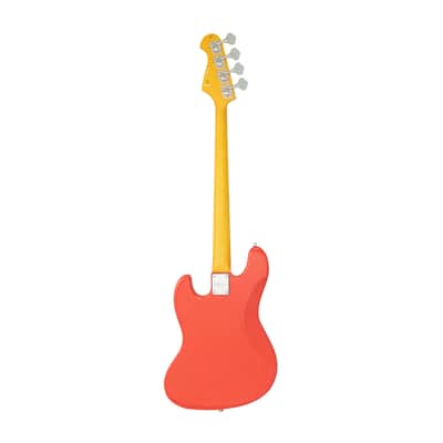 The CNZ Audio JB Electric Bass Guitar - Vintage Fiesta Red Finish, Solid Alder Body & Maple Neck image 2