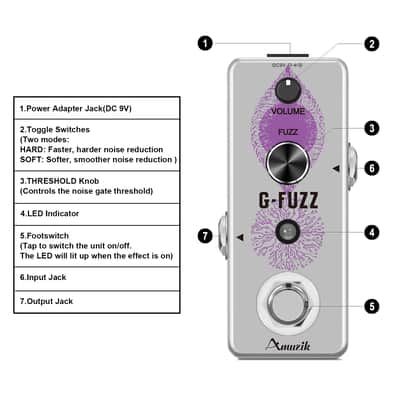 Amuzik G-Fuzz Effect Pedal Analog Vintage Germanium Fuzz Effect Pedal 4 Guitar / Bass True Bypass image 6