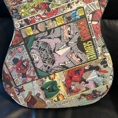 Custom Telecaster Tele Body w/Hand applied Spiderman/Dr. Doom Comic book panels image 6