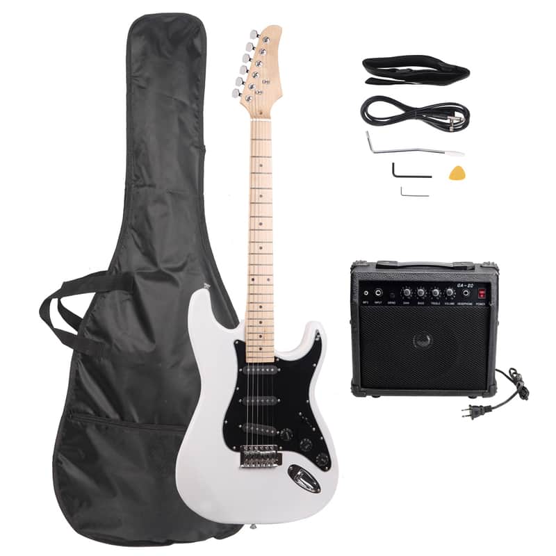 Ukscs ST Stylish Electric Guitar with Black Pickguard White image 1