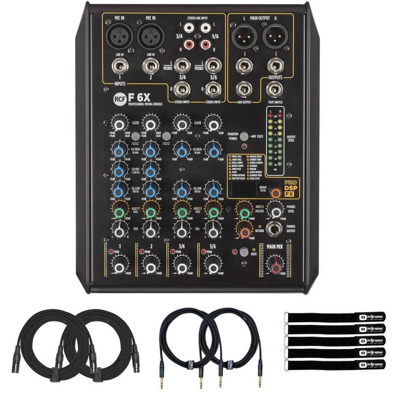 RCF F6X 6-Channel Multi-FX Analog PA Live Sound Mixing Console with Cables image 1