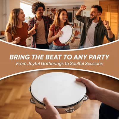 10-Inch Tambourine for Adults – Handheld Drum with Metal Jingles, Birch Wood Frame image 6