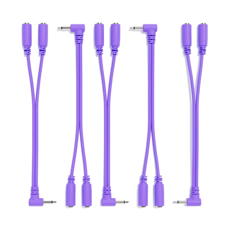 ExcelValley [Purple] 5-Pack - Right Angle Mono Splitter Y Patch Cables - TS 3.5mm 1/8" Eurorack Synth Synthesizer image 1