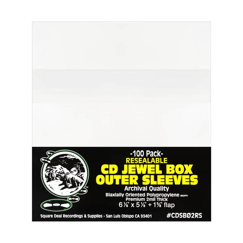 (100 Sleeves) CD Sleeves - RESEALABLE Premium 2mil Thick - Archival Quality, Crystal Clear - Holds 1 Standard 10.4mm CD Jewel Box image 1