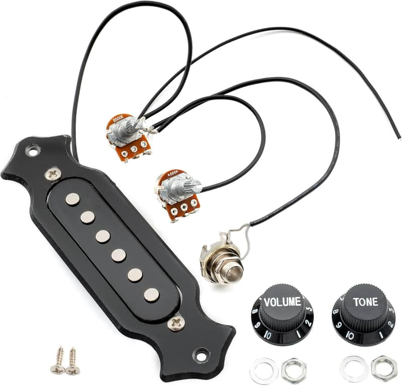Pre-wired 6-String Single Coil Electric Cigar Box Guitar Soundhole Pickup Harness with Volume & Tone knobs Pots image 1