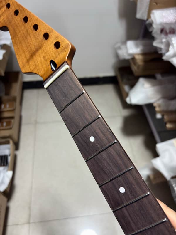 Reverse head Roasted Flame Maple 22 Fret guitar neck 25.5 inch rosewood replace image 1