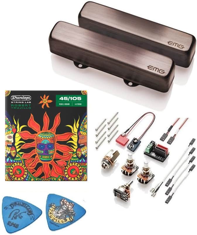 EMG Robert Trujillo Of Metallica RT Rip Tide Set Brushed Black Chrome Jazz J Bass Pickup Set Pots & Wiring ( 1-SIG. RT NICKEL WOUND STRINGS 45-105) image 1