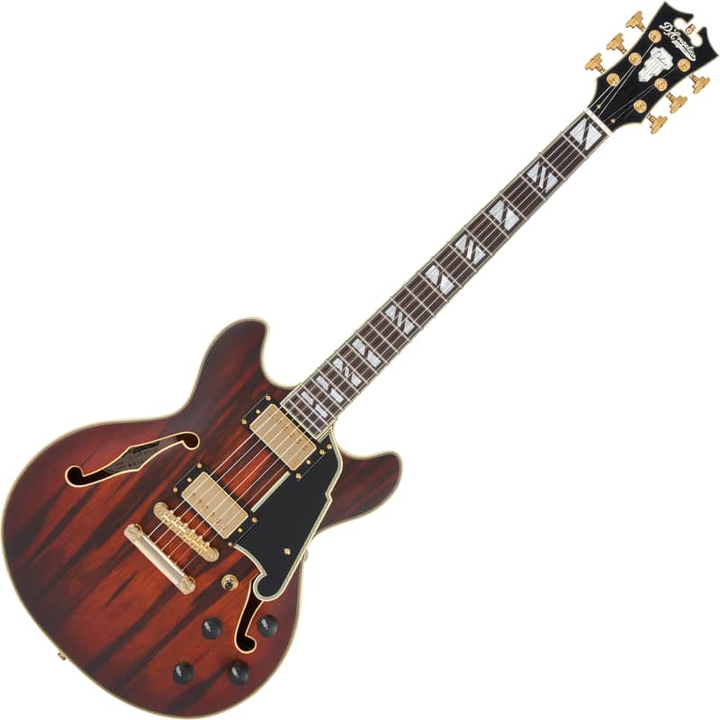 D'Angelico DADMINIDCSBBGS DELUXE MINI DC Semi Hollow Body Double Cutaway 6-String Electric Guitar w/Deluxe Hardshell Case image 1