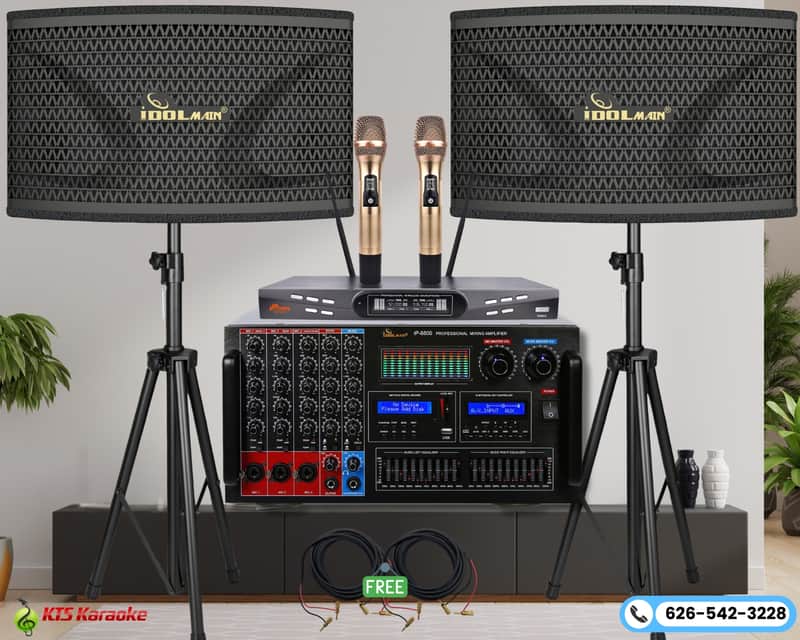 IDOLmain 8000W Pro Mixing Amplifier & 4000W Speakers & Dual Wireless Microphones Home Karaoke System image 1