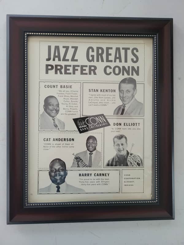 1959 Conn Horns Promotional Ad Framed Count Basie, Stan Kenton, Cat Anderson, Don Elliott & Harry Carney Original image 1