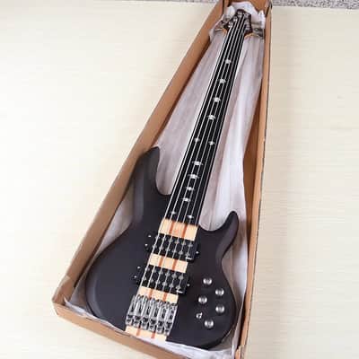 Black Fretless 6 String Electric Bass, Wenge Wood Body with Maple Neck Through image 2