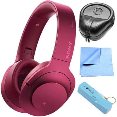 Sony Wireless NC On-Ear Bluetooth Headphone w/ NFC Bordeaux Pink w/ Power Bank Bundle image 1