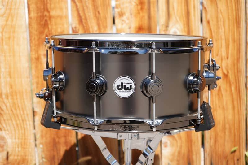 DW/USA Collectors Series 6.5x14" Snare Drum Satin Black over Brass Shell w/ Black Nickel Hardware image 1