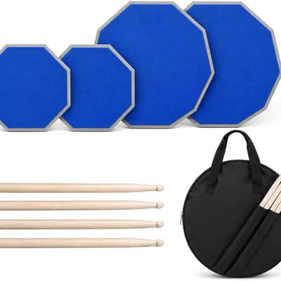 12 Inch + 8 Inch Double Sided Silent Drum Practice Pad Set, Professional Rubber Snare Drum Pad with 2 Pairs 5A Nylon Tip Drum Sticks, Portable Travel Drumming Accessories for Beginners & Adults (Blue) image 1
