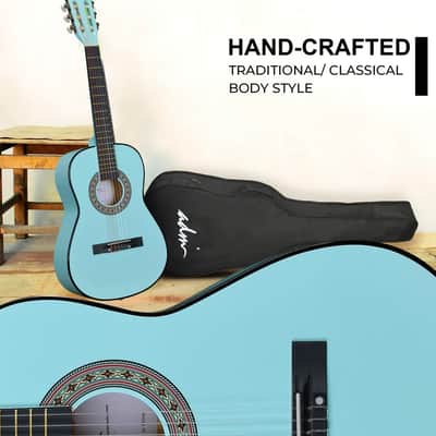 ADM Beginner Acoustic Classical Guitar 38 Inch Nylon Strings Wooden Guitar Bundle Kit for Kid Boy Girl Student Youth Guitarra Online Lessons with Gig Bag, Strap, Tuner, Strings, Cyan Green image 7
