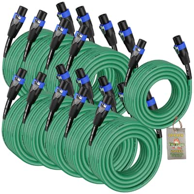 FAT TOAD Speakon to Speakon Speaker Cables (10-Pack) | 25ft DJ Pro Audio Green PA Cords with Twist Lock Connector | 12 AWG Wire for Studio Recording & Stage Gear image 1