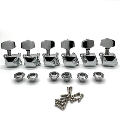 6R Semi-closed Guitar String Tuning Pegs Tuner Machine Heads Knobs Tuning Keys for Acoustic or Electric Guitar (Chrome) image 1