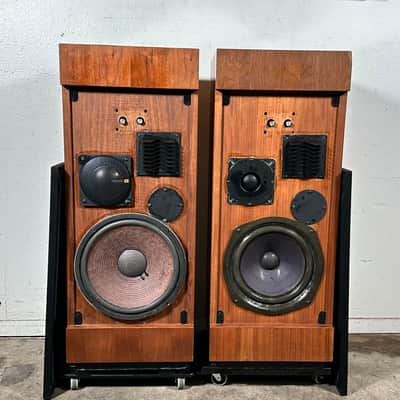 Mid Century Modern Speakers KLH Set 355 The Baron Tower Walnut Glass image 2