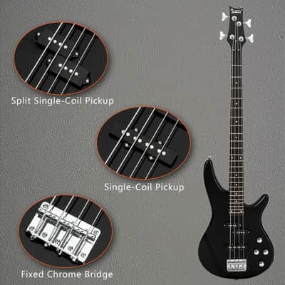 Glarry GIB 4 String Full Size Electric Bass Guitar SS pickups and Amp Kit - Black image 12