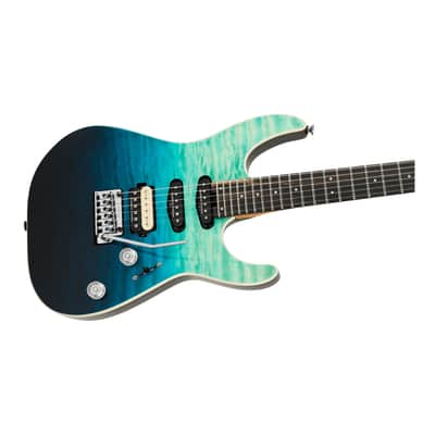 Charvel Pro-Mod Plus Dinky DK24 HSS 2PT EB QM with Ebony Fingerboard (Blue Curaçao) image 3