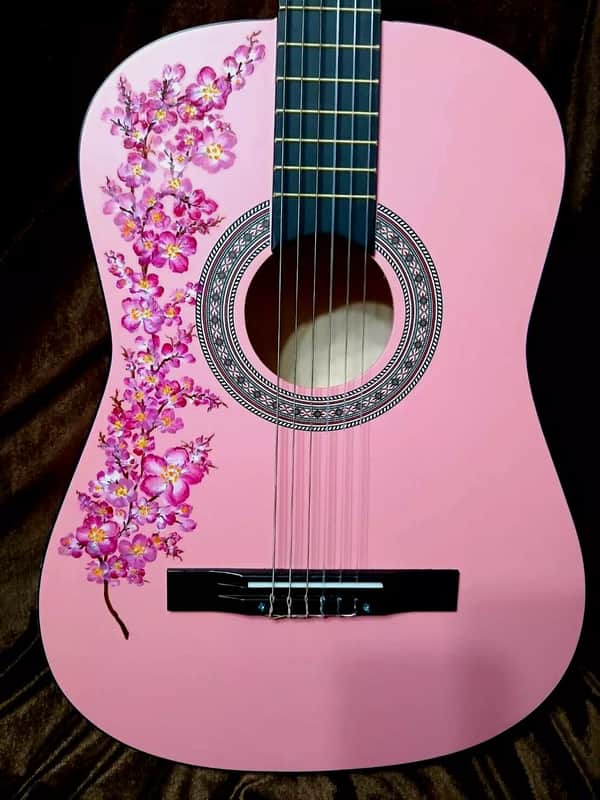 38" LOVELY FLORAL HAND-PAINTED PINK CLASSICAL GUITAR image 1