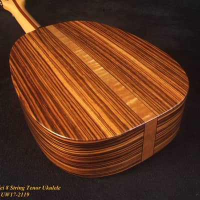 Handmade 8 String Tenor Ukulele, Solid Mango, Zebra wood Pineapple, Abalone Inlay, Soft-bag, Bruce Wei UAW17-2119-1 image 9