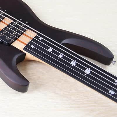 Black Fretless 6 String Electric Bass, Wenge Wood Body with Maple Neck Through image 9