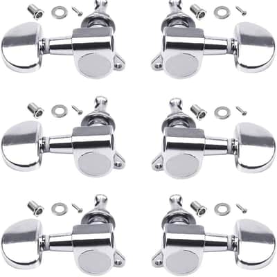 6PCS 3L3R Acoustic Guitar Tuning Pegs Machine Head Tuners, Knobs Tuning Keys, Wear-Resistant, Guitar String Tuning Pegs Machine, Enclosed Locking Tuners for Electric or Acoustic Guitar- Chrome image 1