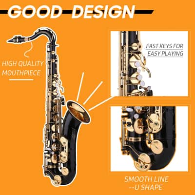 Professional Tenor Saxophone Brass Black Lacquer Bb B-flat Sax + Carry Case A0F0 image 1