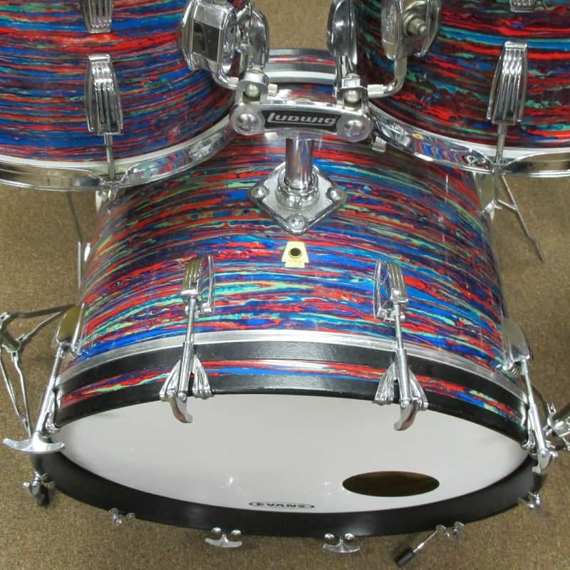 *Vintage* 1968 Ludwig Psychedelic Red Double Bass Drum Set image 1