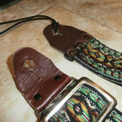 Vintage 1960's Ace-Style Guitar Strap! Green, Yellow, White! image 2
