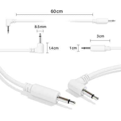 ExcelValley [White | 90 cm - 35.43"] 5-Pack Hybrid Mono Modular Patch Cables TS 3.5mm 1/8" Eurorack Synth Synthesizer image 2