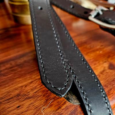 Hand Made, Hand Stitched Guitar strap "Rockatansky" in Black & Black - Vegetable Tanned Leather image 16