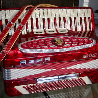 Vintage 1960s Silvio Soprani Accordion Model 8643 Full Size Red Mother Of Pearl with Original HSC image 12