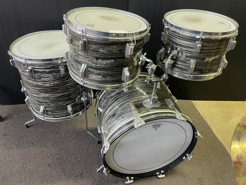 Vintage 1968 Rogers Londoner 4 Piece Drum Shell Pack - 12/13/16/20 - Black Strata Pearl image 1