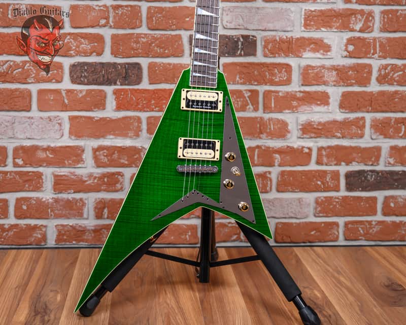 Jackson USA Custom Shop RR 2H TOM FMT MAH Rhoads Flame Maple Slab Top in Transparent Green 2025 w/OHSC image 1