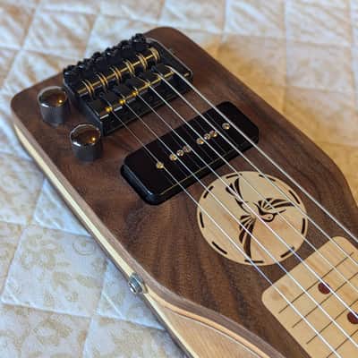 Mini Travel Headless Lap Steel Guitar – Walnut & Maple, P90 Pickup, Gig Bag image 4
