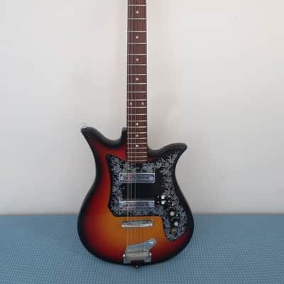 Vintage 1960s Teisco Guitar Tulip Model E-110 2 PU Clean Rare Sunburst image 1