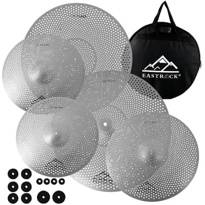 EASTROCK Low Volume Cymbal Pack - 5 Piece Set, 14" Hi-Hat + 16" & 18" Crashes + 20" Ride with Cymbal Bag and Felts image 1
