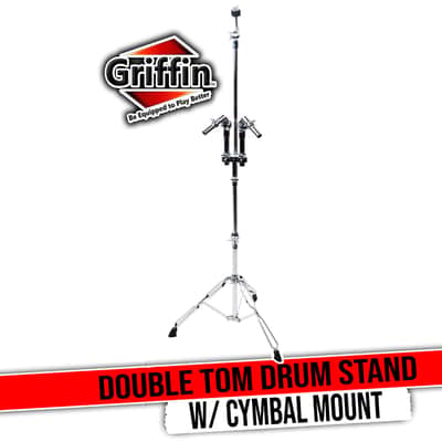 GRIFFIN Double Tom Drum Holder Stand with Cymbal Mount (Percussion TiltPro X Edition) – Adjustable Drum Hardware with Tripod Legs for Standard Cymbals image 1