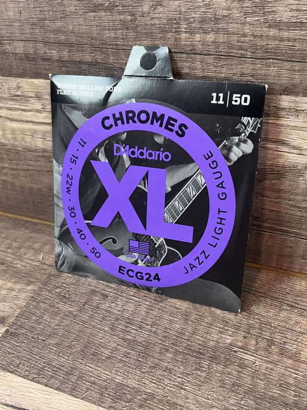D'Addario ECG24 XL Chromes ~ Flat Wound ~ Light ~ Electric Guitar Strings ~ 12-52, wound 3rd ~ NIB image 1