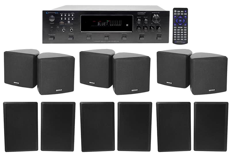 Immagine 6-Zone Receiver+6) Black 3.5" Cube+Slim Wall Speakers For Restaurant/Bar/Cafe - 1