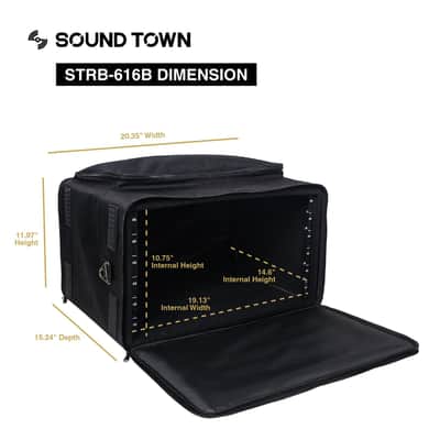 STRB-616B | Portable 6U Soft Rack Bag Case w/ 14" Rackable Depth, Plywood Frame, Padded Nylon, Shoulder Strap, Accessory Pocket image 8