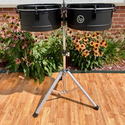 LP Latin Percussion LP256NY City Series 13″/14″ Black Sand Steel Timbales w/ Black Hardware image 4