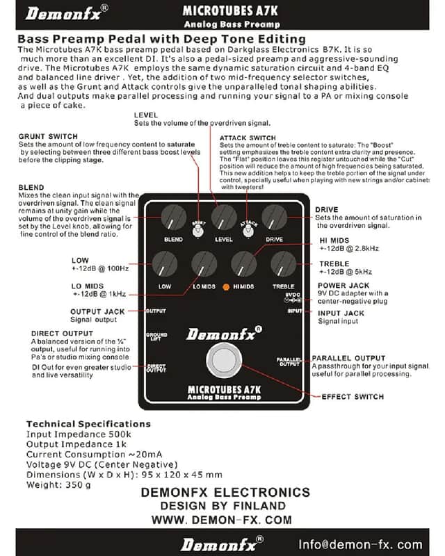 DemonFX MICROTUBES A7K Bass Preamp Pedal 4 BASS Guitar | Reverb